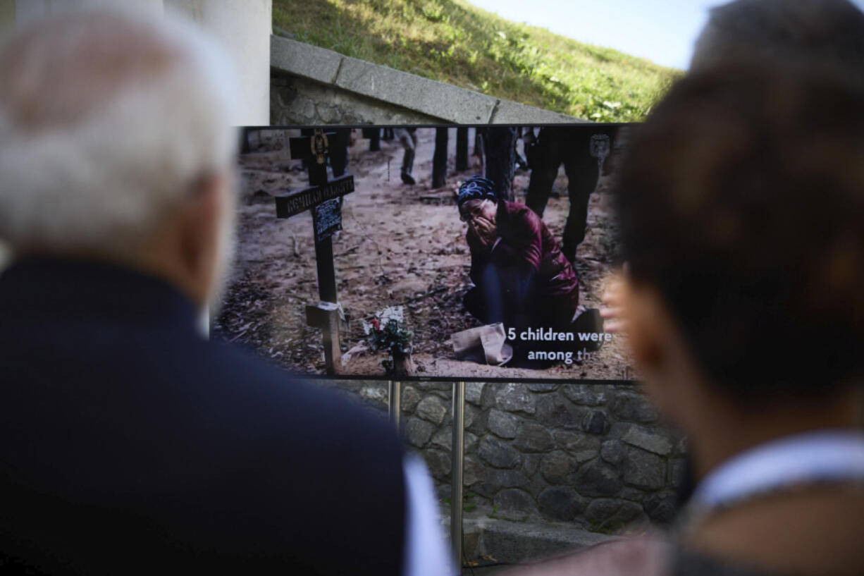 In this photo provided by the Ukrainian Presidential Press Office, shows Indian Prime Minister Narendra Modi, left, and Ukrainian President Volodymyr Zelenskyy during their visit to the memorial commemorating hundreds of Ukrainian children who were killed over more than two years of the war in Kyiv, Ukraine, Friday, Aug. 23, 2024.