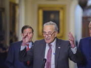 Senate Majority Leader Chuck Schumer, D-N.Y., offers remarks following the Senate Democrats policy luncheon at the U.S. Capitol Tuesday, July 30, 2024, in Washington.