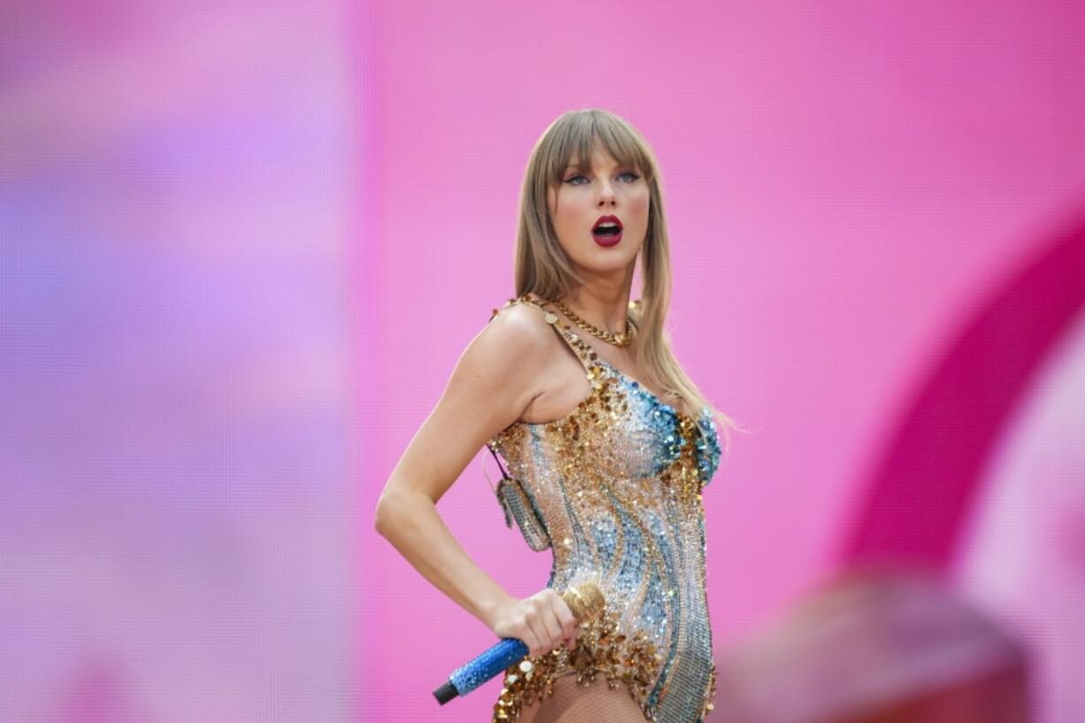 FILE - Taylor Swift performs at Wembley Stadium as part of her Eras Tour, June 21, 2024, in London.