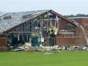 A middle school in Wilson County, North Carolina is seen on Thursday, Aug. 8, 2024, after being damaged by a tornado spawned by Tropical Storm Debby.