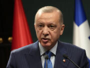 FILE - Turkish President Recep Tayyip Erdogan speaks during a news conference in Ankara, Turkey, Monday, May 13, 2024.