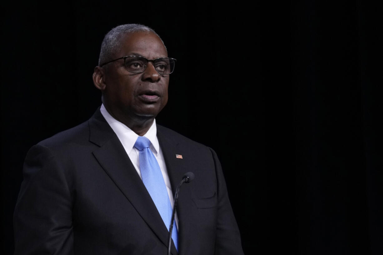 Defense Secretary Lloyd Austin speaks during a news conference at the United States Naval Academy in Annapolis, Md., Tuesday, Aug. 6, 2024.