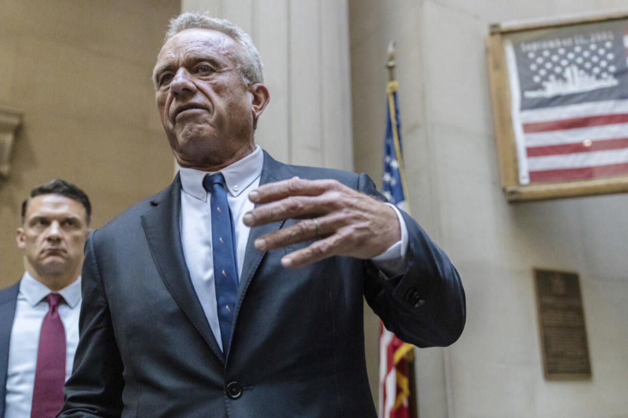 Independent presidential candidate Robert F. Kennedy Jr. speaks to reporters at the Nassau County Supreme Court in Mineola, N.Y. on Wednesday, Aug. 21, 2024.