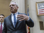 Independent presidential candidate Robert F. Kennedy Jr. speaks to reporters at the Nassau County Supreme Court in Mineola, N.Y. on Wednesday, Aug. 21, 2024.