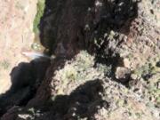 In this photo provided by the National Park Service, water shoots out of a pipeline that broke along the North Kaibab Trail on Aug. 20, 2024 at Grand Canyon National Park, Ariz.