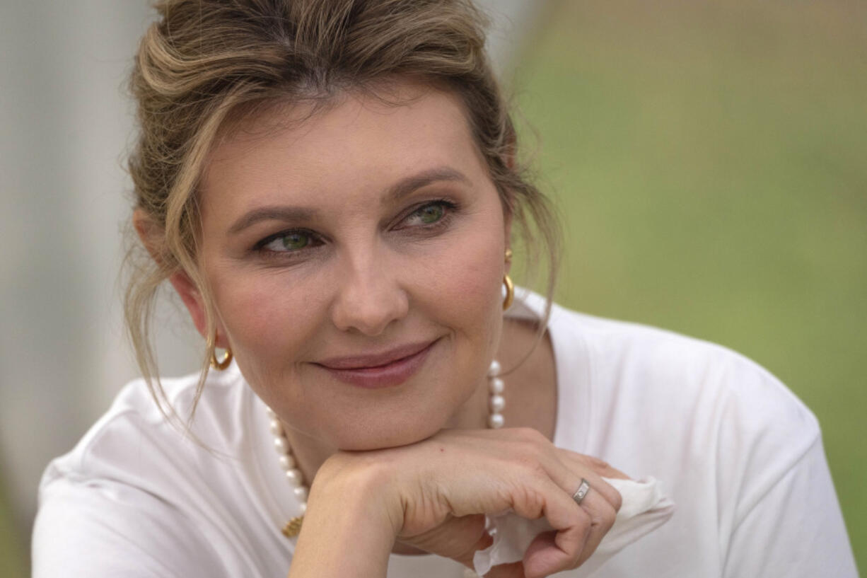 First lady Olena Zelenska smiles during her visit to the rehabilitation camp &ldquo;Loud Camp&rdquo; for children affected by war, organized by the Voices of Children Charitable Foundation and financially supported by the Olena Zelenska Foundation in Uzhhorod, Ukraine, Tuesday, Aug. 27, 2024.