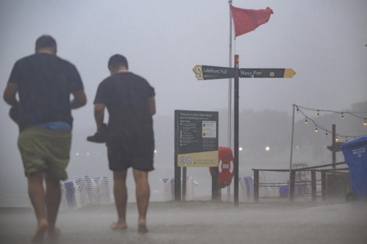 A seiche creates dangerous swimming conditions through the evening in Chicago at Ohio Street beach, Tuesday, Aug. 27, 2024.