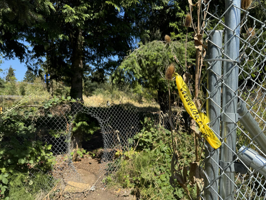 A small strip of crime scene tape was left at the site of a homicide being investigated by Vancouver police in central Vancouver on Wednesday.