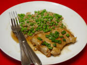 Japanese Style Butter Shoyu Chicken with Rice and Peas.