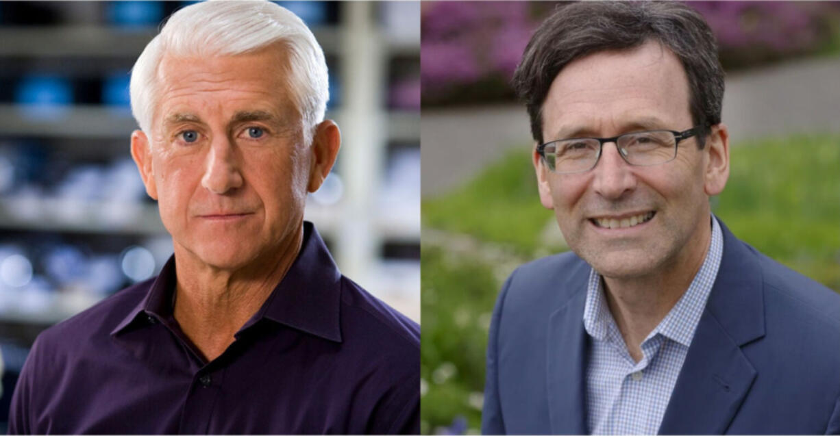 Republican Dave Reichert, left, and Democrat Bob Ferguson, right, are competing in Washington&rsquo;s 2024 governor&rsquo;s race.