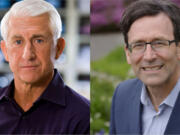 Republican Dave Reichert, left, and Democrat Bob Ferguson, right, are competing in Washington&rsquo;s 2024 governor&rsquo;s race.