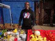 Anti-violence advocate J. Jondhi Harrell, photographed Feb. 11, 2022, at a TCRC Community Healing Center food giveaway.