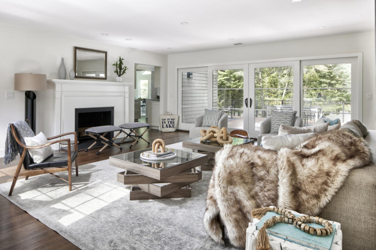 A vacation home living room is cozy and inviting.