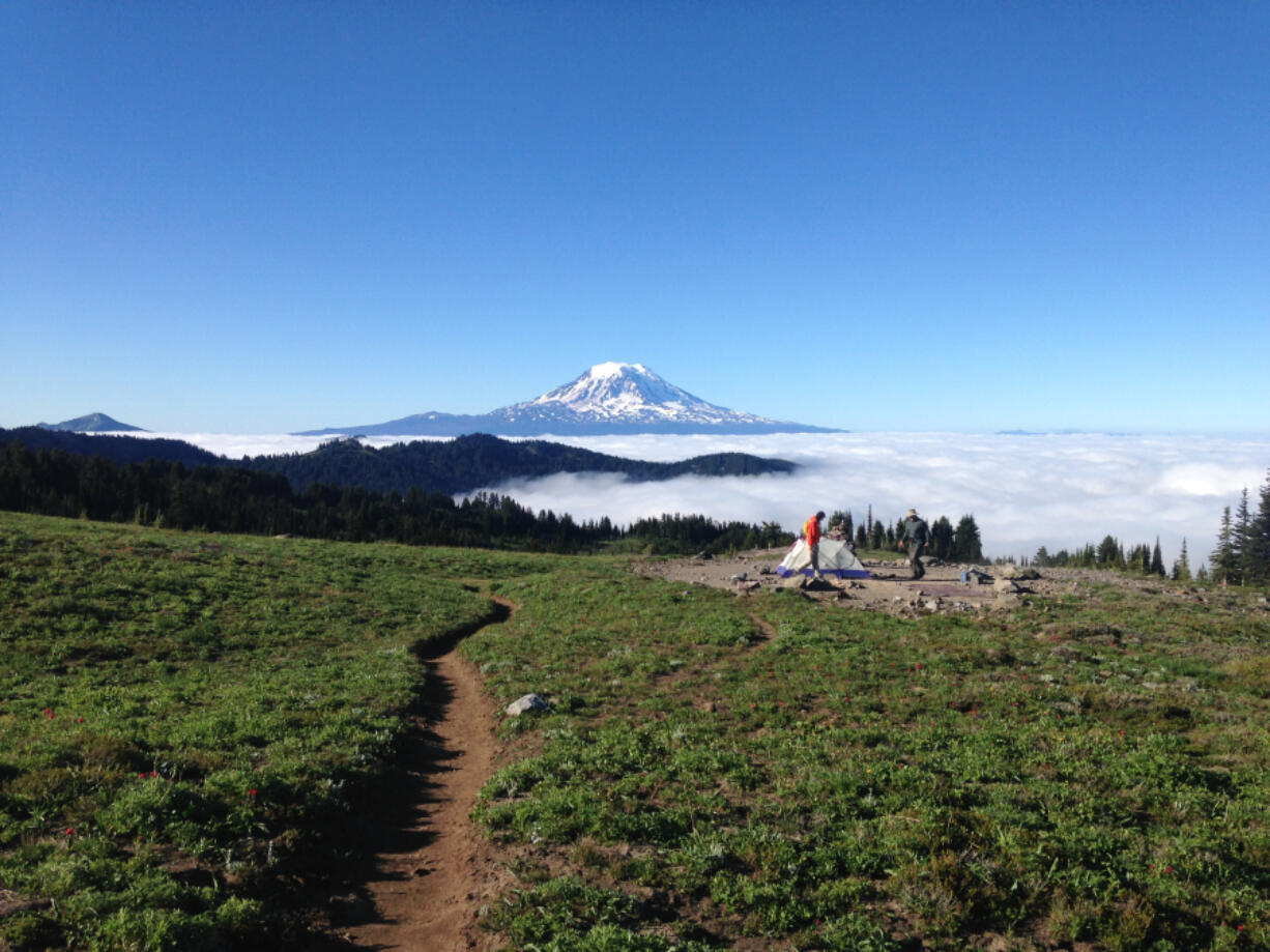 The Pacific Crest Trail takes hikers through Goat Rocks Wilderness to the footstep of Mount Rainier.