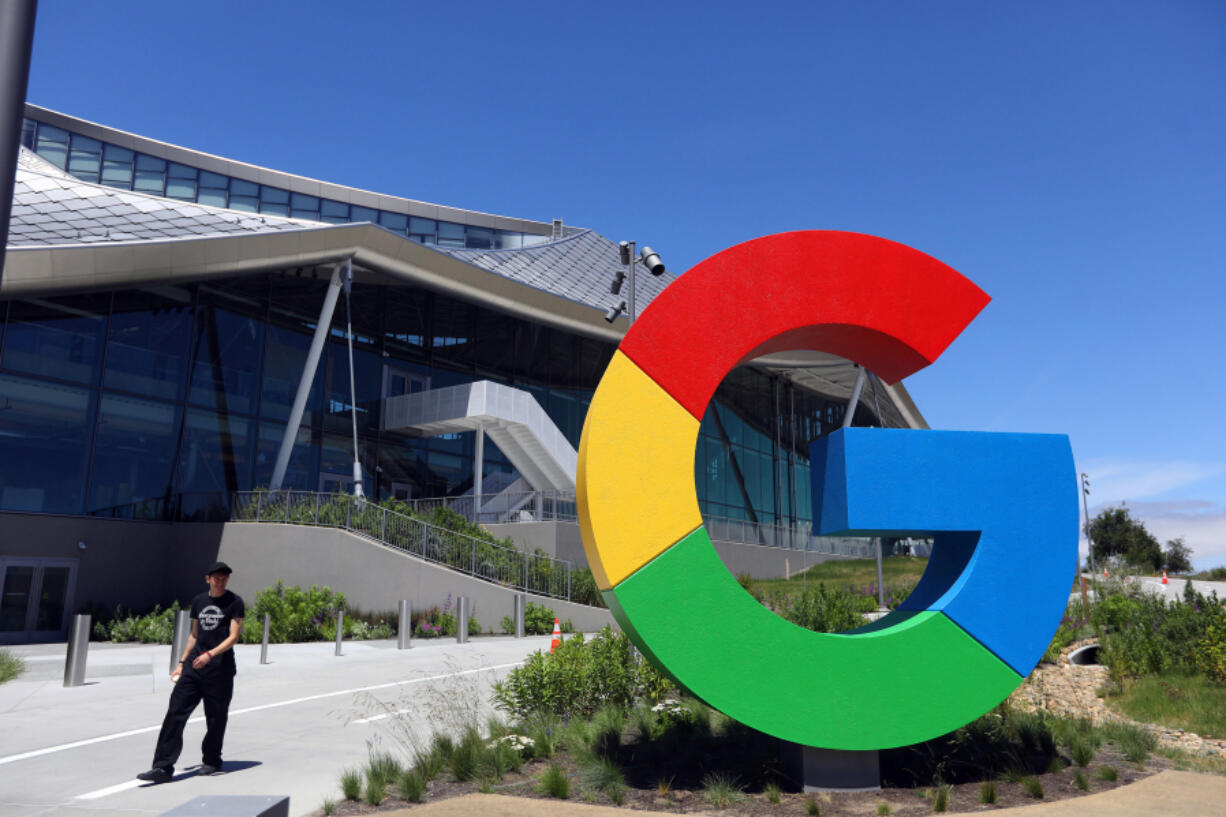 The exterior of the new Google Bay View campus is photographed on May 16, 2022, in Mountain View, California. The 42 acres campus totals 1.1 million square feet, with two office buildings, an event center, and 20 acres of open space.