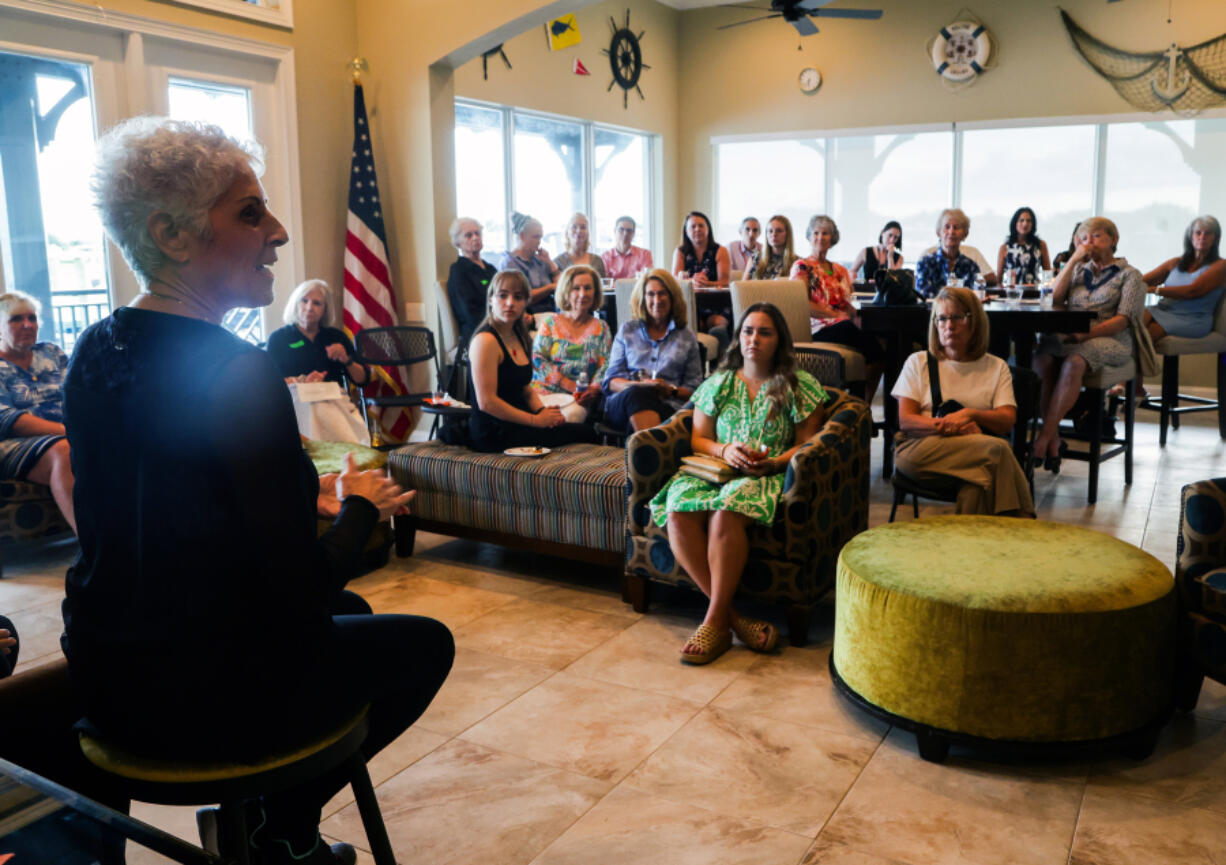 Dr. Marion Pandiscio, an obstetrician-gynecologist, addresses a group of about 40 Republican women to talk about their support for Amendment 4 on Aug. 27, 2024, in Bradenton, Florida.