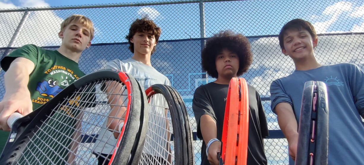 Hockinson boys tennis players, from left, seniors Aidan Willis, Cameron Pulsipher, and juniors Jahlen Miller and Wen-Ming Hsu will be taking the court this fall as members of the first Hawks boys tennis team.