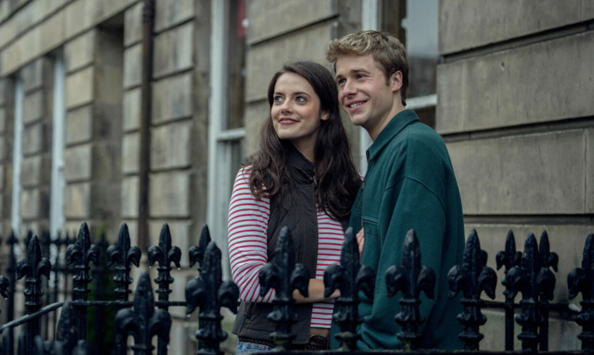 Meg Bellamy, left, as Kate Middleton and Ed McVey as Prince William in Season 6 of &ldquo;The Crown.&rdquo; (Justin Downing/Netflix)