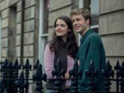 Meg Bellamy, left, as Kate Middleton and Ed McVey as Prince William in Season 6 of &ldquo;The Crown.&rdquo; (Justin Downing/Netflix)