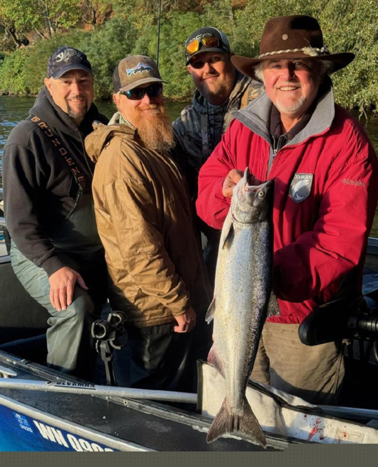 Buzz Ramsey holds a Drano Lake bright Chinook he took recently, while fishing with guide Cody Luft. There are still Chinook biting in Drano Lake, but the fishing will slow some over the next couple weeks.