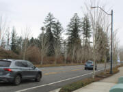 Cars drive past the Kielo at Grass Valley apartments off Northwest 38th Avenue in west Camas, near undeveloped land owned by the Church of Jesus Christ of Latter-day Saints, on March 11.