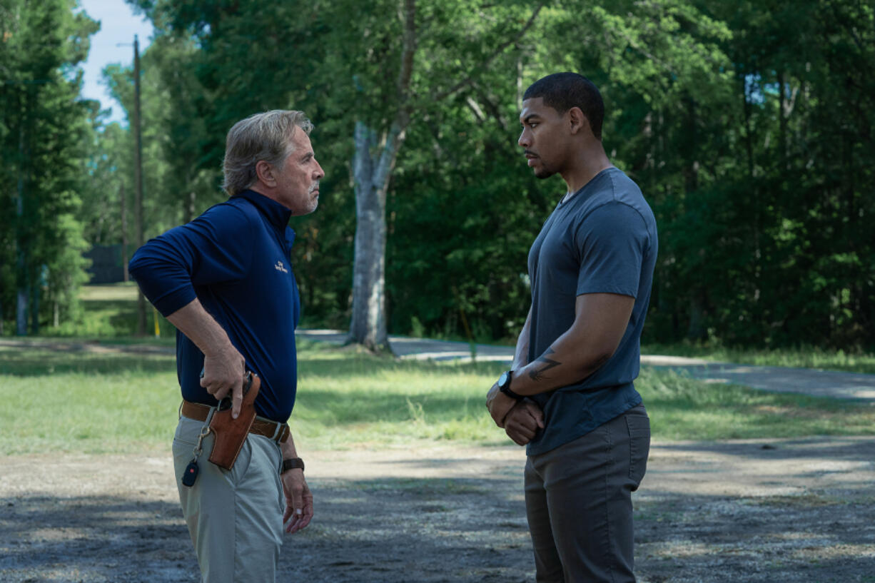 Don Johnson, left, and Aaron Pierre in &ldquo;Rebel Ridge.&rdquo; (Allyson Riggs/Netflix)