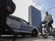 A NYPD patrol car parks across the street from the United Nations Headquarters Sept. 21.