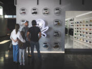 Dominic Ciambrone, aka the Shoe Surgeon, show his guest around his headquarters design space/playhouse on Aug. 28, 2024, in Los Angeles.