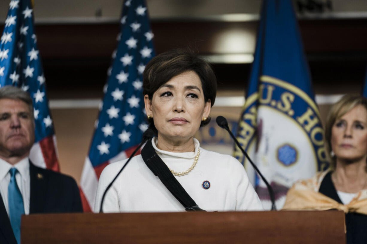 Rep. Young Kim, R-Calif., speaks during a news conference at the U.S. Capitol on Feb. 2, 2022, in Washington, D.C.