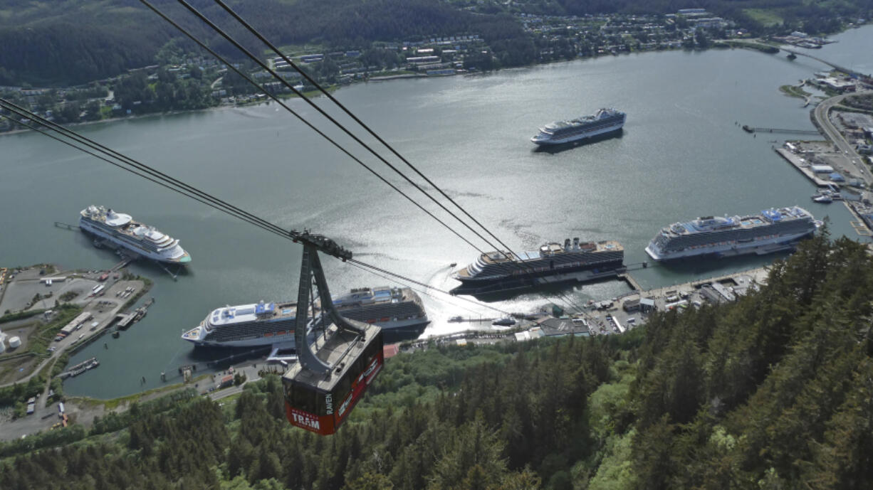 Juneau is a stop on nearly all Alaska cruises. A tram ride to the top of a nearby hill provides a panoramic view of the city and the ships.