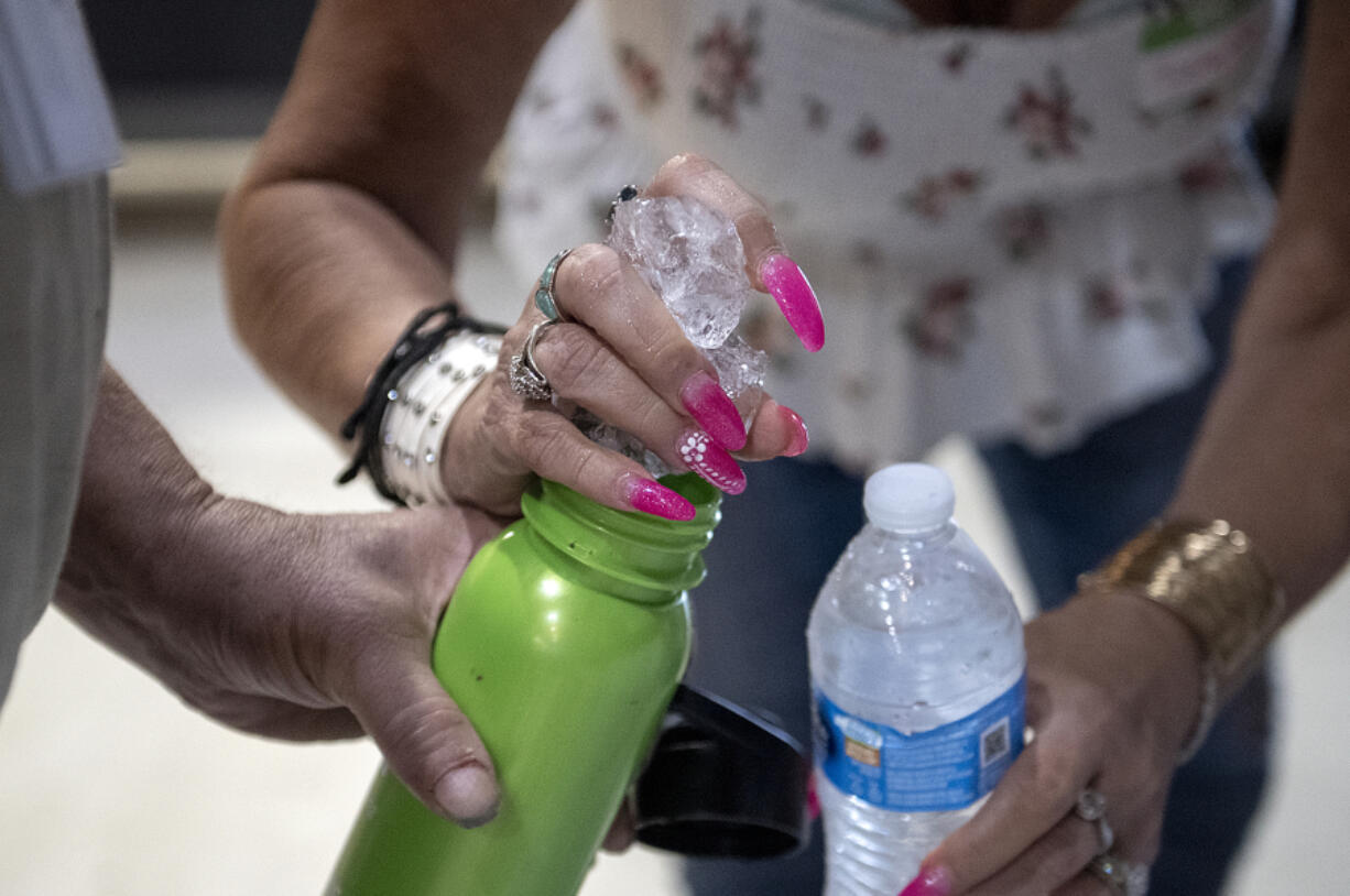 Ice and bottles of water were on hand for those in need at Living Hope Church&rsquo;s cooling center Aug. 15, 2023.