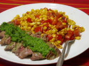 Mexican Chimichurri Skirt Steak with Hot Pepper Corn.