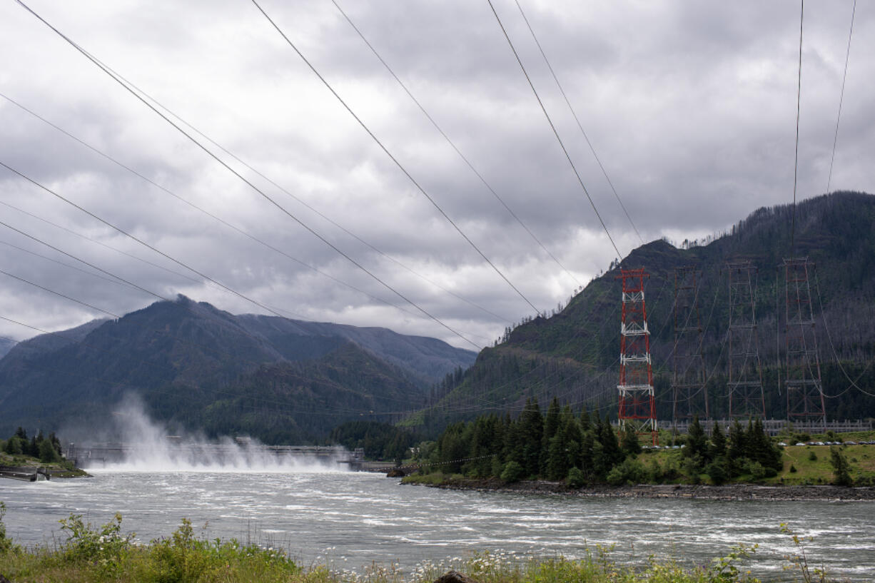 Power lines stretch near the Bonneville Lock and Dam from the Washington side of the Columbia River. Connecting a new, large, energy-intensive business to Southwest Washington&rsquo;s power grid &mdash; especially with the shrinking amount of vacant land in the region &mdash; can be costly and time consuming, perhaps making Clark County less attractive for such endeavors.