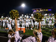 Seton Catholic players sing the school fight song with cheerleaders and fans Friday, Sept. 6, 2024, following Seton&Ccedil;&fnof;&Ugrave;s 56-7 win against Columbia River at Columbia River High School.