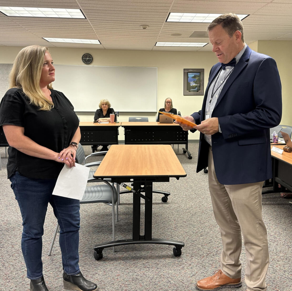 Washougal School District&rsquo;s newest school board member, Jane Long, was sworn into service at the Sept. 10 board work session.