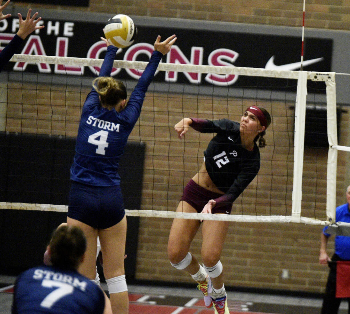 Prairie&#039;s Gracie Jacoby attempts a kill during a volleyball match against Skyview on Thursday, Sept. 12, 2024 at Prairie High School.