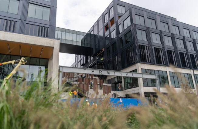 Construction continues on the Terminal 1 building on West Columbia Way. The building is the future home of Vancouver company ZoomInfo, which is facing a class-action securities lawsuit.