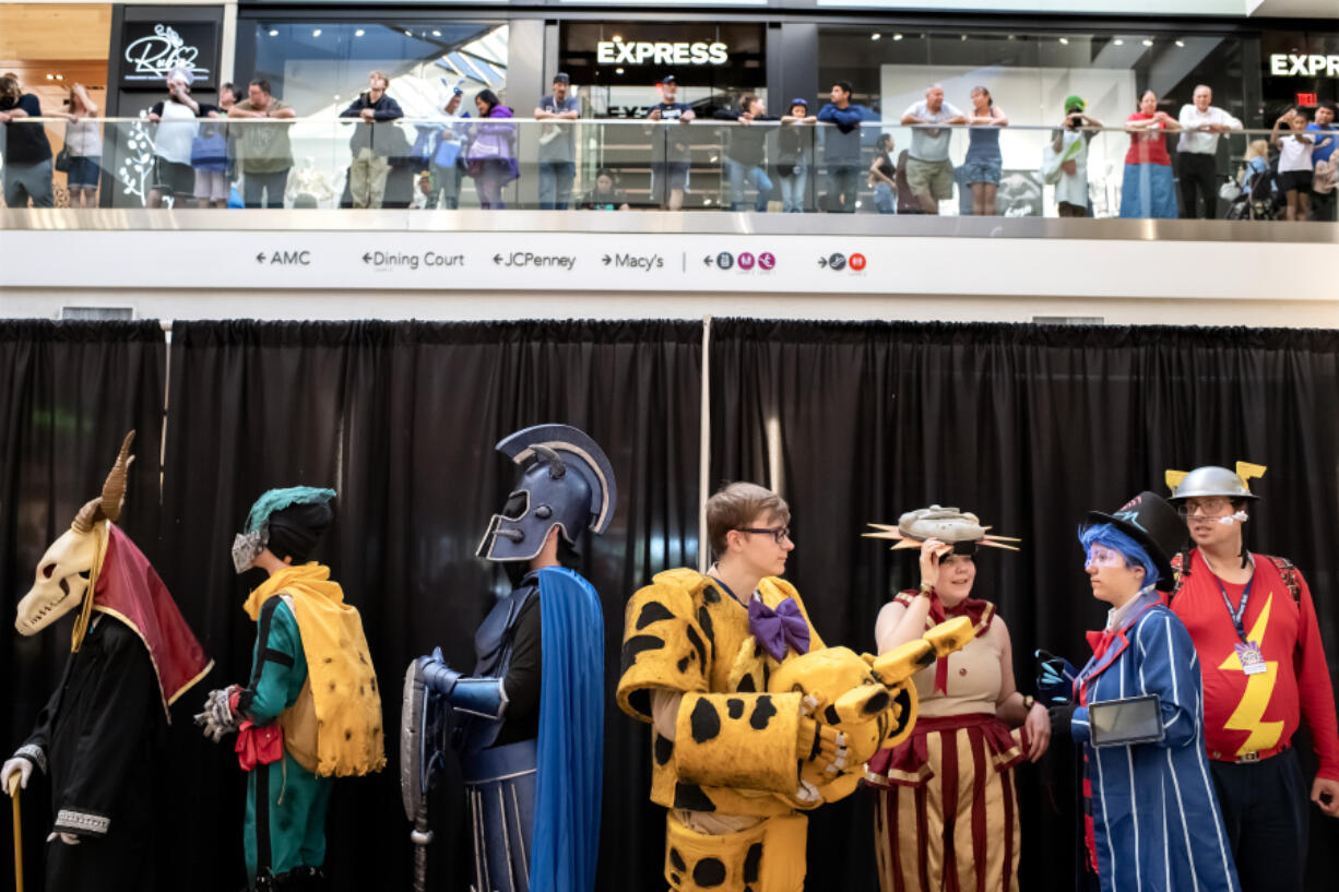 Participants in the Couve Con Chapter 3 cosplay competition wait behind the scenes to take center stage for judging at Vancouver Mall on Saturday afternoon. This was the third annual event hosted by the mall, which also featured vendors, a celebrity guest room, artists, panel sessions and a Wonka Factory room.