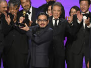 IMAGE DISTRIBUTED FOR THE TELEVISION ACADEMY &ndash; Hiroyuki Sanada, center, and the team from &ldquo;Shogun&rdquo; accept the award for outstanding drama series at the 76th Emmy Awards on Sunday, Sept. 15, 2024 at the Peacock Theater in Los Angeles.