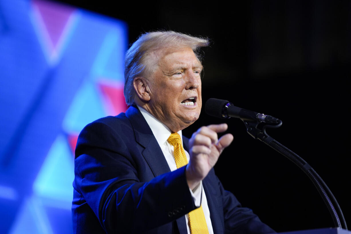 Republican presidential nominee former President Donald Trump speaks at the Israeli American Council National Summit, Thursday, Sept. 19, 2024, in Washington.