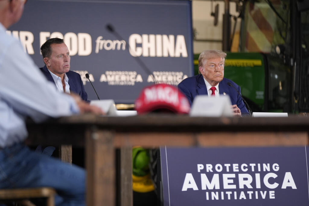 Republican presidential nominee former President Donald Trump listens during a campaign event at a farm, Monday, Sept. 23, 2024, in Smithton, Pa.