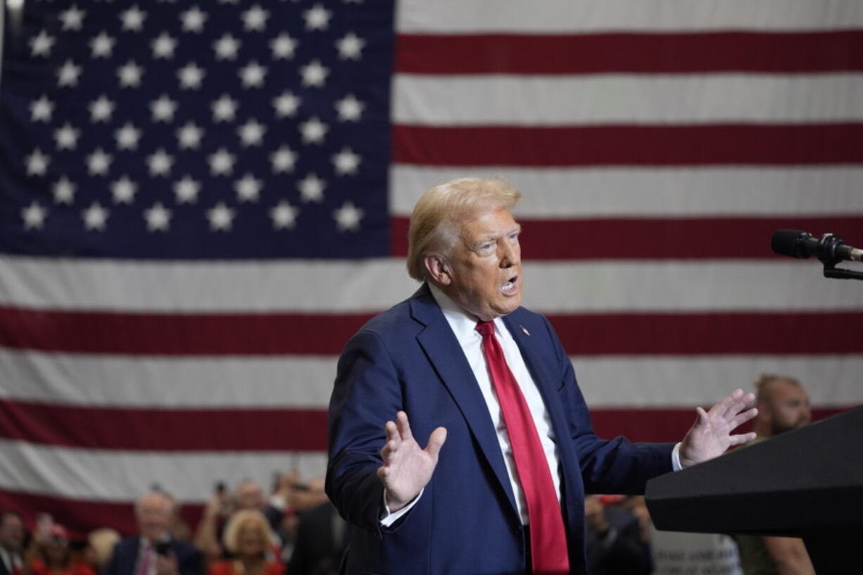 Republican presidential nominee former President Donald Trump speaks during a campaign event, Wednesday, Sept. 25, 2024, in Mint Hill, N.C.