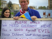 Ryan Wesley Routh takes part in a rally in central Kyiv, Ukraine, Saturday, April 30, 2022.