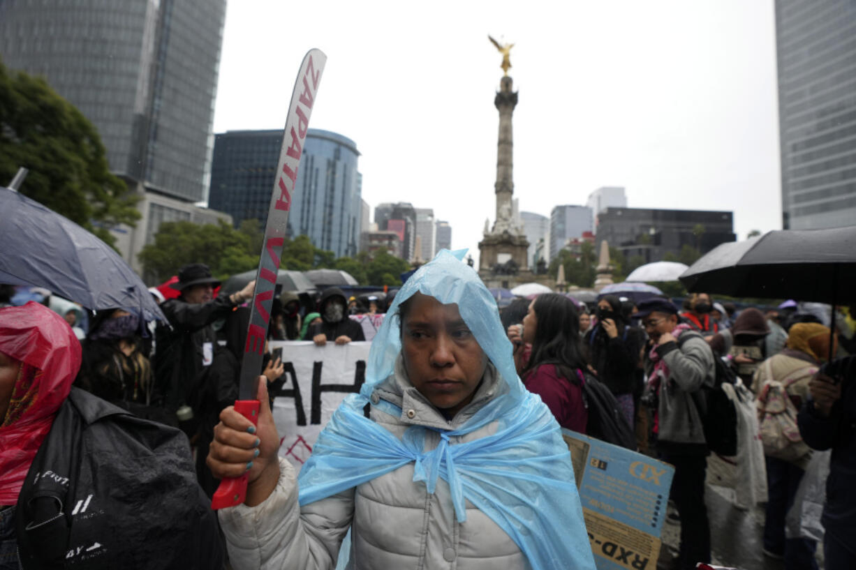 Families and friends take part in a demonstration marking the 10-year anniversary of the disappearance of 43 students from an Ayotzinapa rural teacher&rsquo;s college, in Mexico City, Thursday, Sept. 26, 2024.