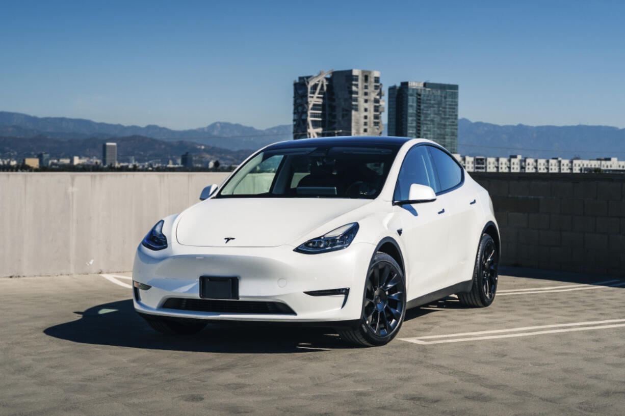 This photo provided by Edmunds shows a Tesla Model Y. As with many new vehicles, the Model Y can receive software updates, including those for recalls, wirelessly.