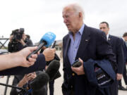 President Joe Biden speaks to reporters before boarding Air Force One at Dover Air Force Base, in Dover, Del., Sunday, Sept. 29, 2024, to return to Washington.