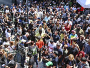 Thousands of Boeing machinists make their way to the exits to cast their vote after the &quot;stop work meeting&quot; and strike sanction at T-Mobile Park in Seattle, July 17, 2024.