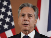 U.S. Secretary of State Antony Blinken speaks during a joint press conference with Britain&#039;s Foreign Secretary David Lammy at the Foreign, Commonwealth and Development Office (FCDO) in London, Tuesday, Sept. 10, 2024, Blinken announced that he and Lammy would visit Ukraine, Wednesday.