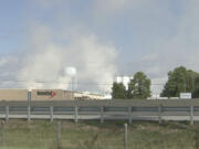 In this image taken from video from WSB-TV, smoke rises from the roof of a BioLab plant, Sunday, Sept. 29, 2024, in Conyers, Ga.