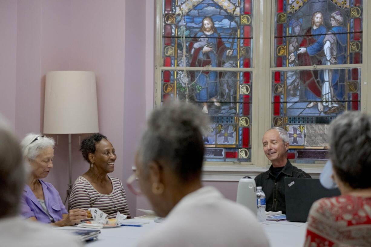 The Rev. Shawn Moses Anglim, center right, leads a Learning to be Elders class Sept. 25 at First Grace United Methodist Church in New Orleans.